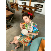 FCSE67310001 Casual Fashion Printed Shirt Cardigan Elegant and Versatile Dress