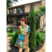 FCSE67310001 Casual Fashion Printed Shirt Cardigan Elegant and Versatile Dress