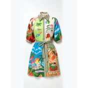 FCSE67310001 Casual Fashion Printed Shirt Cardigan Elegant and Versatile Dress