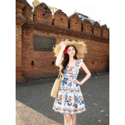 FCSE6705001 Brand New Tropical Print Casual Vacation Dress, New Summer Sleeveless Women's Wear