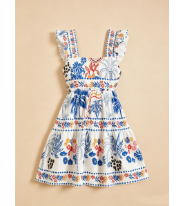 FCSE6705001 Brand New Tropical Print Casual Vacation Dress, New Summer Sleeveless Women's Wear