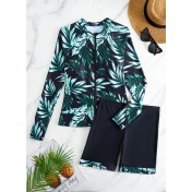 LYXN6711001 Women's Two-Piece Swimsuit with Boxer Briefs, Long Sleeve, Zipper, Sun Protection Sports Suit, Surf Suit Swimwear