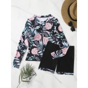 LYXN6711001 Women's Two-Piece Swimsuit with Boxer Briefs, Long Sleeve, Zipper, Sun Protection Sports Suit, Surf Suit Swimwear