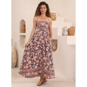 FCSE6806002 Zebra Print French High-Waisted Resort Maxi Dress for Women