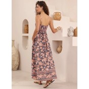 FCSE6806002 Zebra Print French High-Waisted Resort Maxi Dress for Women