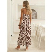 FCSE6806002 Zebra Print French High-Waisted Resort Maxi Dress for Women