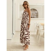 FCSE6806002 Zebra Print French High-Waisted Resort Maxi Dress for Women