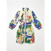 FCSE6817001 Stylish and Versatile Linen Shirt Cardigan with Belt Dress
