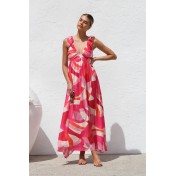 FCSE6820001 Floral V-neck Full Swing Spaghetti Strap Long Dress for Women