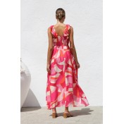 FCSE6820001 Floral V-neck Full Swing Spaghetti Strap Long Dress for Women