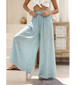 FCSE6821001 Brand New Casual Pants, Tropical Print, Loose Fit, Plus Size Women's Wide Pants