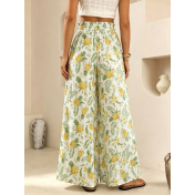 FCSE6821001 Brand New Casual Pants, Tropical Print, Loose Fit, Plus Size Women's Wide Pants