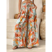 FCSE6821001 Brand New Casual Pants, Tropical Print, Loose Fit, Plus Size Women's Wide Pants