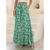 FCSE6821001 Brand New Casual Pants, Tropical Print, Loose Fit, Plus Size Women's Wide Pants