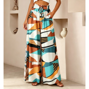 FCSE6821001 Brand New Casual Pants, Tropical Print, Loose Fit, Plus Size Women's Wide Pants