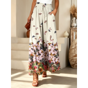 FCSE6821001 Brand New Casual Pants, Tropical Print, Loose Fit, Plus Size Women's Wide Pants