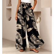 FCSE6821001 Brand New Casual Pants, Tropical Print, Loose Fit, Plus Size Women's Wide Pants