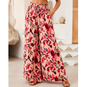 FCSE6821001 Brand New Casual Pants, Tropical Print, Loose Fit, Plus Size Women's Wide Pants