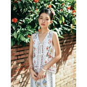 FCSE6830001 Resort Style Printed V-Neck Top and Wide-Leg Pantsn