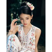 FCSE6830001 Resort Style Printed V-Neck Top and Wide-Leg Pantsn