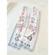 FCSE6830001 Resort Style Printed V-Neck Top and Wide-Leg Pantsn