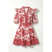 FCSE6902001 Stunning Red Floral Mini Dress | Vacation Ready