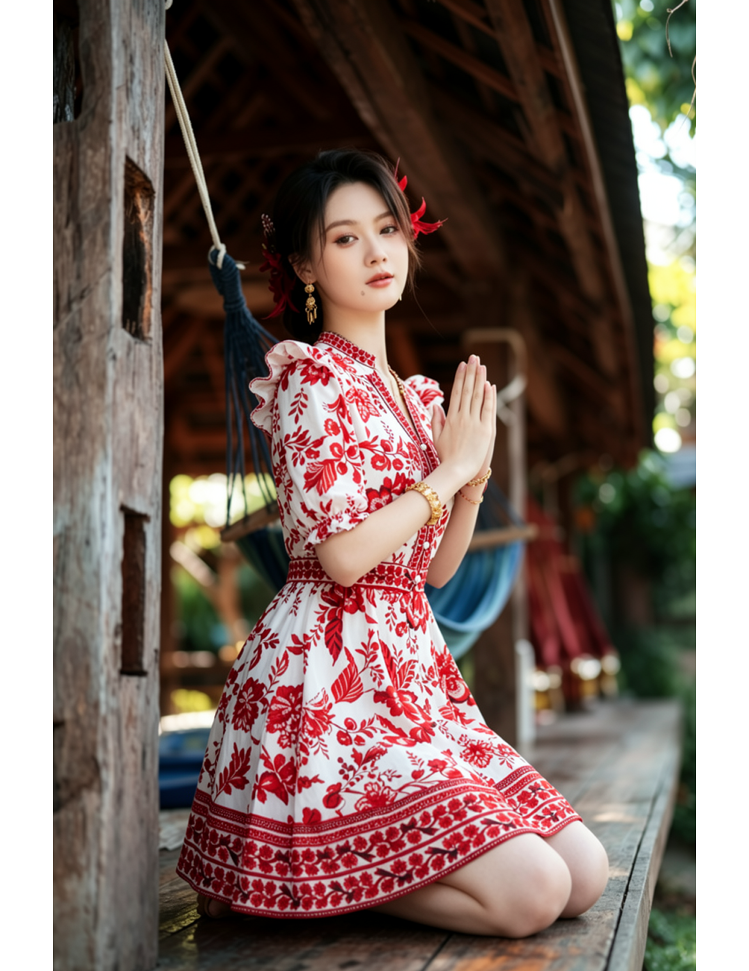 FCSE6902001 Stunning Red Floral Mini Dress | Vacation Ready