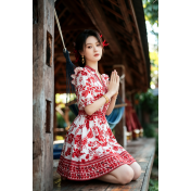 FCSE6902001 Stunning Red Floral Mini Dress | Vacation Ready