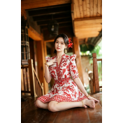 FCSE6902001 Stunning Red Floral Mini Dress | Vacation Ready