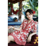 FCSE6902001 Stunning Red Floral Mini Dress | Vacation Ready