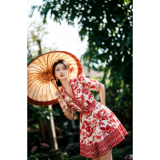 FCSE6902001 Stunning Red Floral Mini Dress | Vacation Ready
