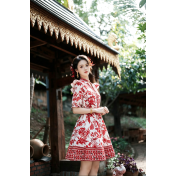 FCSE6902001 Stunning Red Floral Mini Dress | Vacation Ready