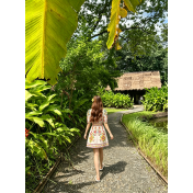 FCSE6902002 New Women's V-neck Short-sleeved Printed Dress with Waist-cinching Casual Resort Maxi Dress