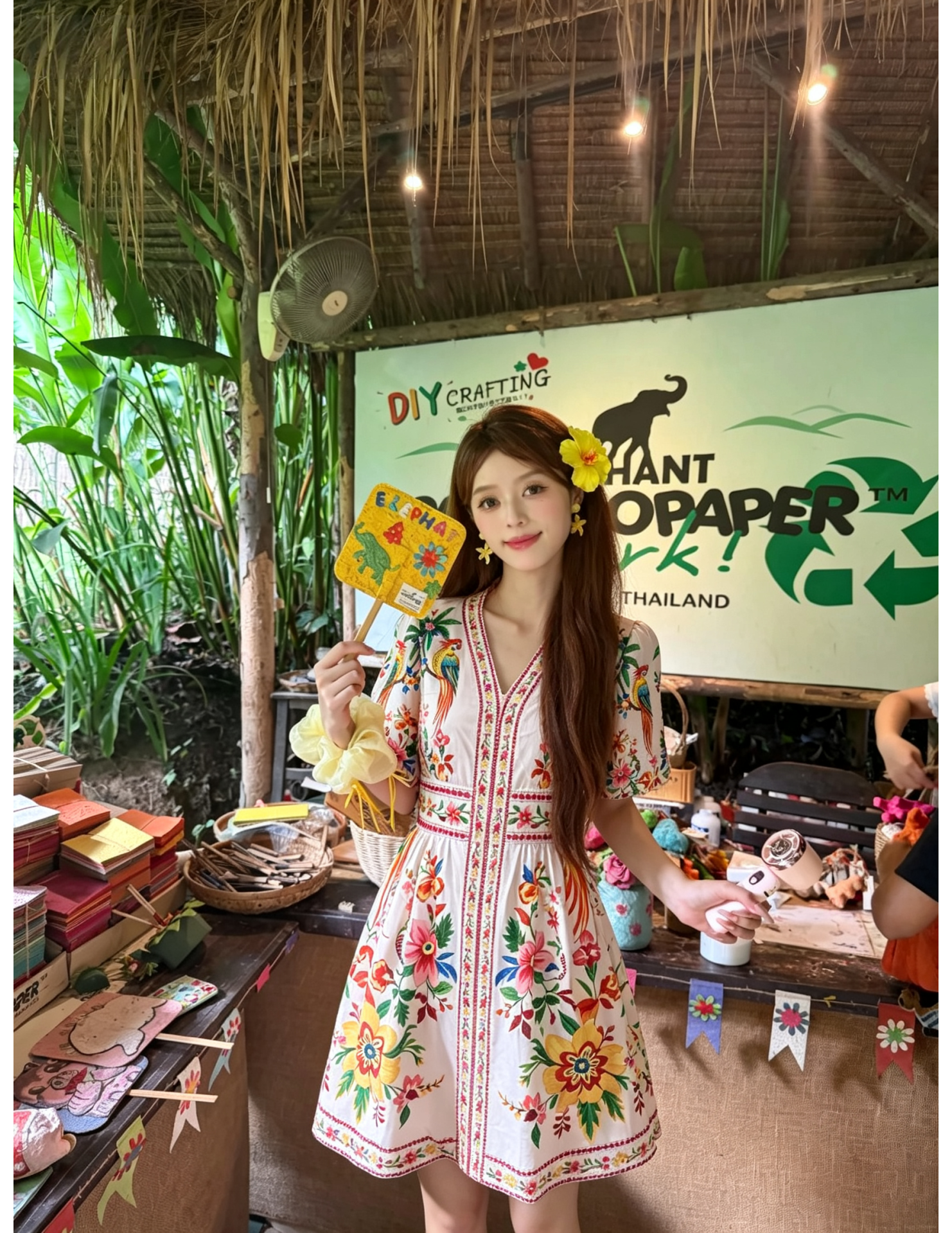 FCSE6902002 New Women's V-neck Short-sleeved Printed Dress with Waist-cinching Casual Resort Maxi Dress