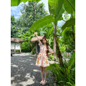 FCSE6902002 New Women's V-neck Short-sleeved Printed Dress with Waist-cinching Casual Resort Maxi Dress