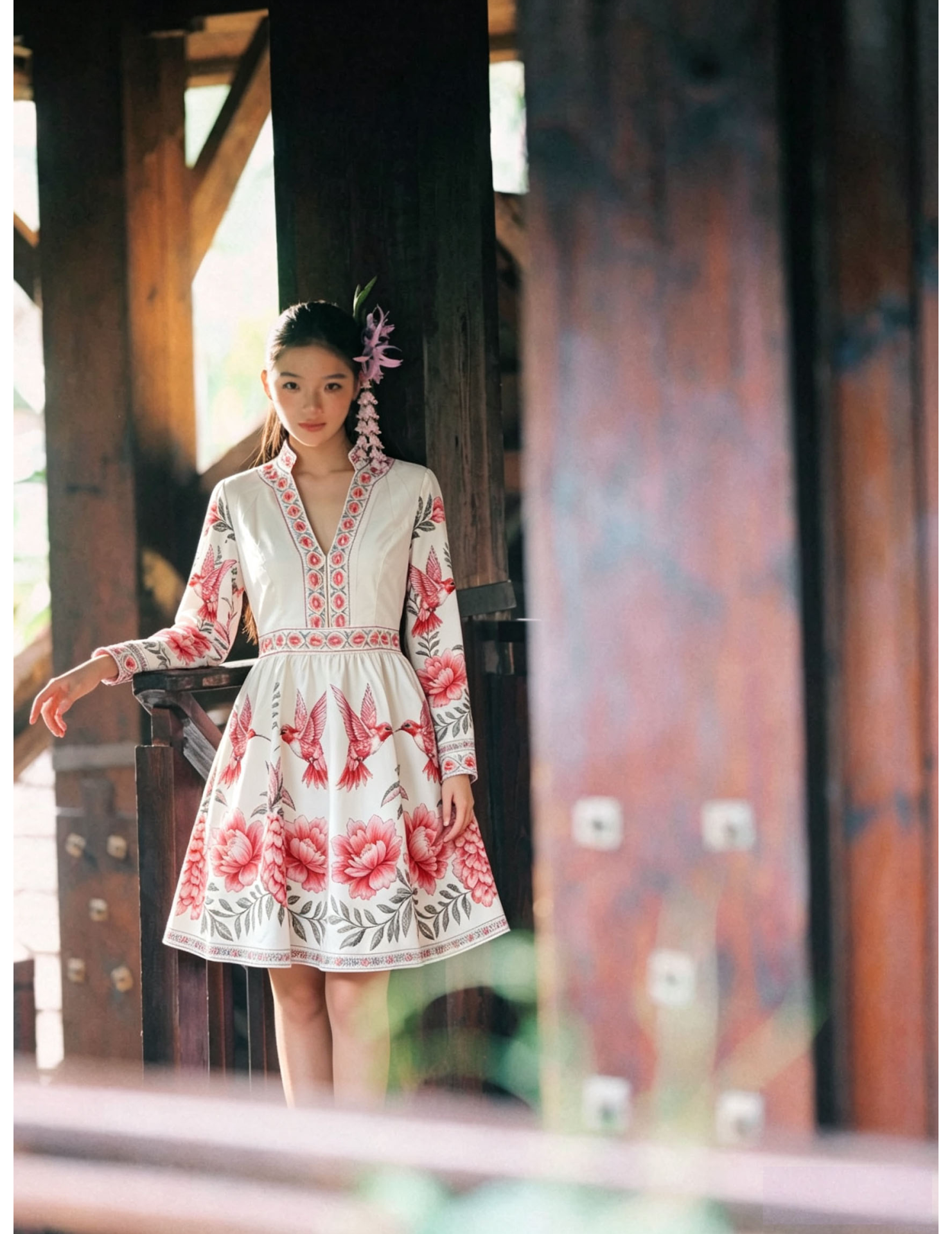FCSE6902003 Fashionable and Casual Summer Dress with Slim Fit, Elegant Print, Women's Style