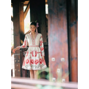 FCSE6902003 Fashionable and Casual Summer Dress with Slim Fit, Elegant Print, Women's Style