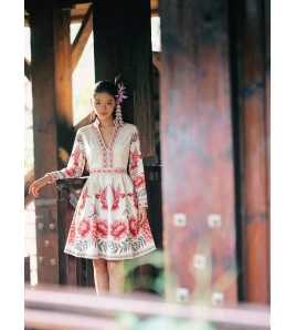FCSE6902003 Fashionable and Casual Summer Dress with Slim Fit, Elegant Print, Women's Style