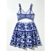 FCSE6902004 New Printed Fashion Suspender Dress, Slim Fit, Elegant Style Dress