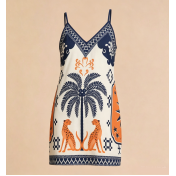 FCSE6903002 Fashionable Casual Printed V-Neck Slim Fit Camisole Dress