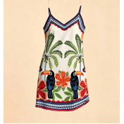 FCSE6903002 Fashionable Casual Printed V-Neck Slim Fit Camisole Dress