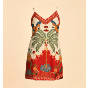 FCSE6903002 Fashionable Casual Printed V-Neck Slim Fit Camisole Dress