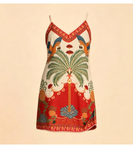 FCSE6903002 Fashionable Casual Printed V-Neck Slim Fit Camisole Dress