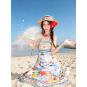 FCSE6909001 Elegant spaghetti strap floral print summer dress