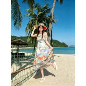 FCSE6909001 Elegant spaghetti strap floral print summer dress