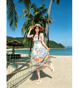 FCSE6909001 Elegant spaghetti strap floral print summer dress