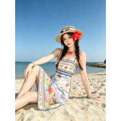 FCSE6909001 Elegant spaghetti strap floral print summer dress