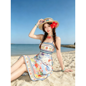 FCSE6909001 Elegant spaghetti strap floral print summer dress