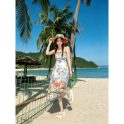 FCSE6909001 Elegant spaghetti strap floral print summer dress