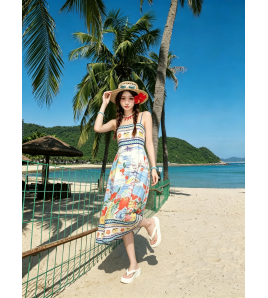 FCSE6909001 Elegant spaghetti strap floral print summer dress